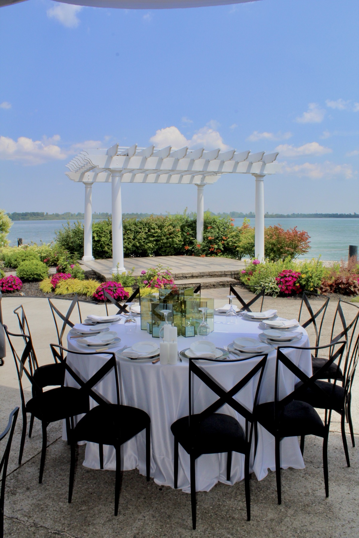 The ceremony pergola dressed with florals