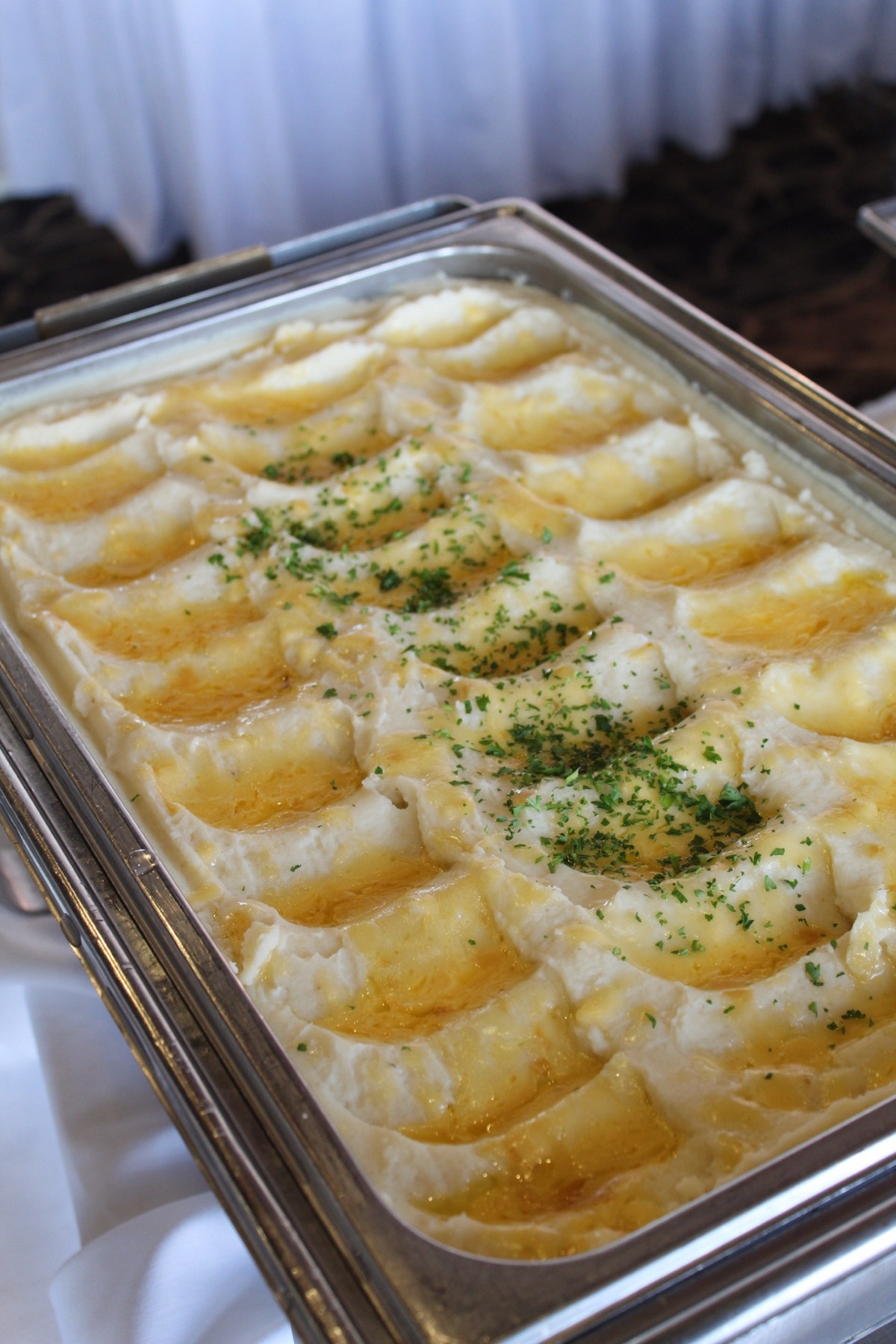 A catered pasta dish from the in-house kitchen